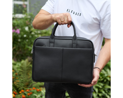 Мужской портфель на плечо 38х28х8.5, офисный кожаный мессенджер, мужская деловая сумка для города, черная