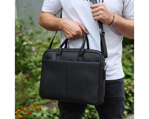 Мужской портфель на плечо 38х28х8.5, офисный кожаный мессенджер, мужская деловая сумка для города, черная