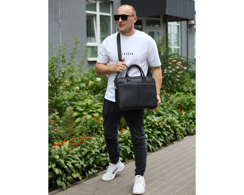 Мужской портфель на плечо 38х28х8.5, офисный кожаный мессенджер, мужская деловая сумка для города, черная