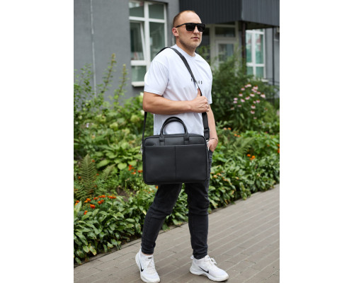 Мужской портфель на плечо 38х28х8.5, офисный кожаный мессенджер, мужская деловая сумка для города, черная