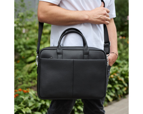 Мужской портфель на плечо 38х28х8.5, офисный кожаный мессенджер, мужская деловая сумка для города, черная