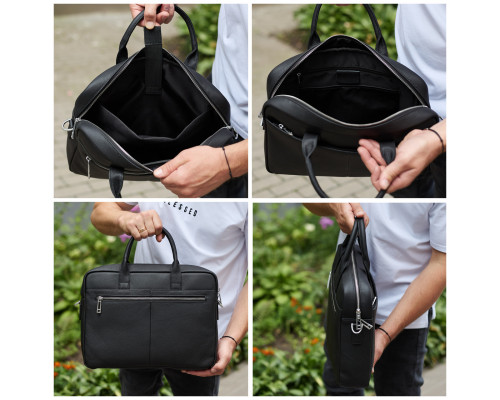 Мужской портфель на плечо 38х28х8.5, офисный кожаный мессенджер, мужская деловая сумка для города, черная