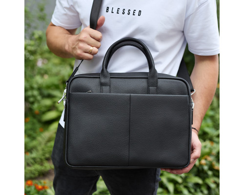Мужской портфель на плечо 38х28х8.5, офисный кожаный мессенджер, мужская деловая сумка для города, черная