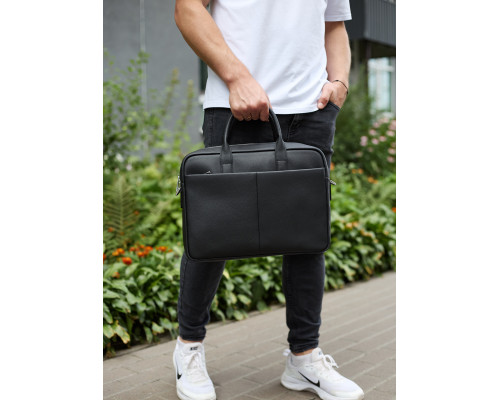 Мужской портфель на плечо 38х28х8.5, офисный кожаный мессенджер, мужская деловая сумка для города, черная