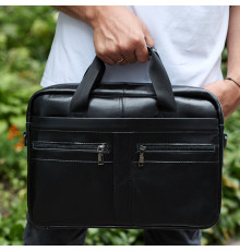 Мужской портфель для ноутбука 38х28х8, офисная кожаная сумочка, городская мужская деловая сумка, черная