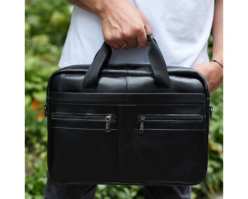 Мужской портфель для ноутбука 38х28х8, офисная кожаная сумочка, городская мужская деловая сумка, черная