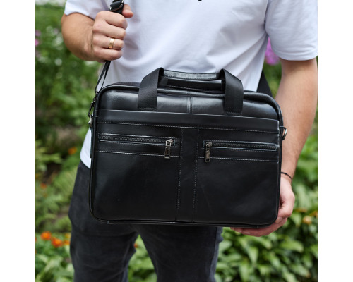Мужской портфель для ноутбука 38х28х8, офисная кожаная сумочка, городская мужская деловая сумка, черная