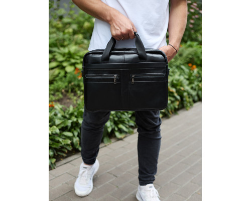 Мужской портфель для ноутбука 38х28х8, офисная кожаная сумочка, городская мужская деловая сумка, черная