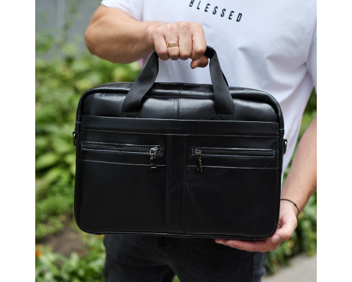 Мужской портфель для ноутбука 38х28х8, офисная кожаная сумочка, городская мужская деловая сумка, черная