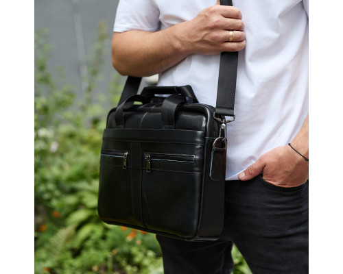 Мужской портфель для ноутбука 38х28х8, офисная кожаная сумочка, городская мужская деловая сумка, черная