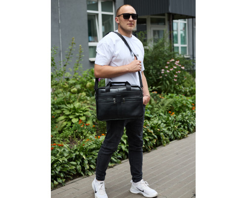 Мужской портфель для ноутбука 38х28х8, офисная кожаная сумочка, городская мужская деловая сумка, черная