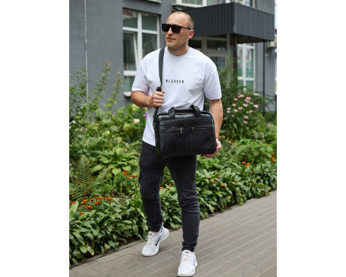 Мужской портфель для ноутбука 38х28х8, офисная кожаная сумочка, городская мужская деловая сумка, черная