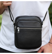 Мужская кожаная барсетка 21х17х7,компактный мессенджер для ежедневного использования, черный