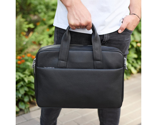 Мужской портфель на плечо 40х28х10, офисный кожаный мессенджер, мужская деловая сумка для города, черный