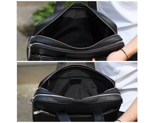 Мужской портфель на плечо 40х28х10, офисный кожаный мессенджер, мужская деловая сумка для города, черный