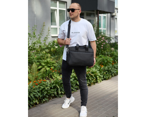 Мужской портфель на плечо 40х28х10, офисный кожаный мессенджер, мужская деловая сумка для города, черный