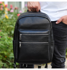 Городской мужской рюкзак из натуральной кожи 41х30х17, сумка для ноутбука и документов, черный
