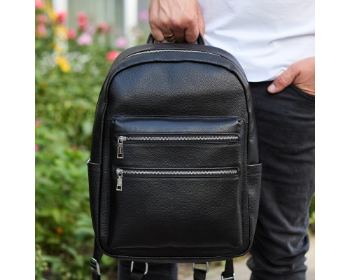 Городской мужской рюкзак из натуральной кожи 41х30х17, сумка для ноутбука и документов, черный