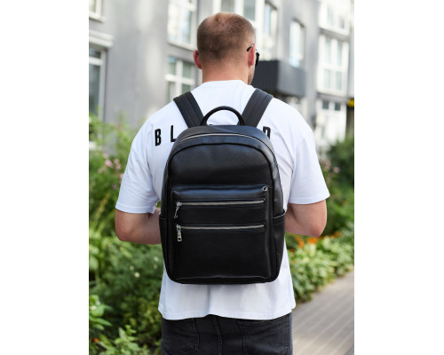 Городской мужской рюкзак из натуральной кожи 41х30х17, сумка для ноутбука и документов, черный