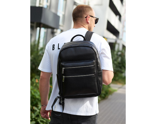 Городской мужской рюкзак из натуральной кожи 41х30х17, сумка для ноутбука и документов, черный