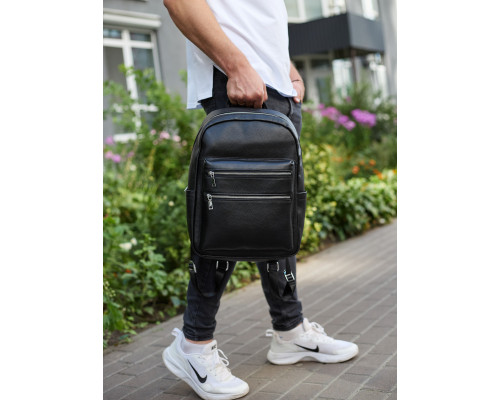 Городской мужской рюкзак из натуральной кожи 41х30х17, сумка для ноутбука и документов, черный