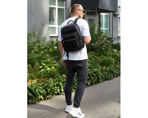 Городской мужской рюкзак из натуральной кожи 41х30х17, сумка для ноутбука и документов, черный