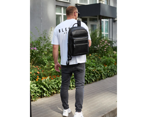 Городской мужской рюкзак из натуральной кожи 41х30х17, сумка для ноутбука и документов, черный