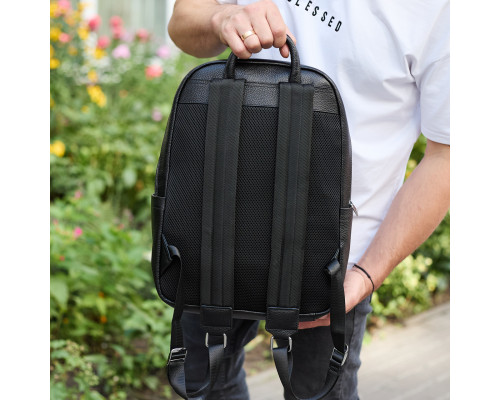 Городской мужской рюкзак из натуральной кожи 41х30х17, сумка для ноутбука и документов, черный