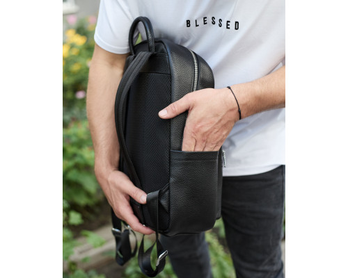 Городской мужской рюкзак из натуральной кожи 41х30х17, сумка для ноутбука и документов, черный