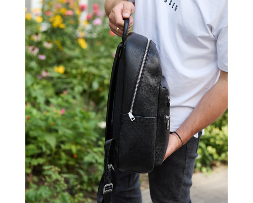 Городской мужской рюкзак из натуральной кожи 41х30х17, сумка для ноутбука и документов, черный