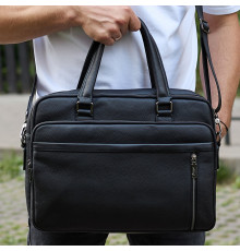 Офисная мужская сумка через плечо 39х29х10, кожаный портфель-мессенджер для бизнеса, черный