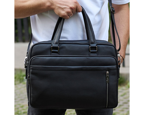 Офисная мужская сумка через плечо 39х29х10, кожаный портфель-мессенджер для бизнеса, черный