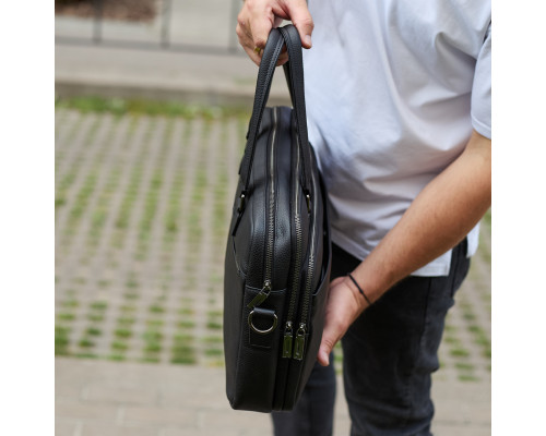 Офисная мужская сумка через плечо 39х29х10, кожаный портфель-мессенджер для бизнеса, черный