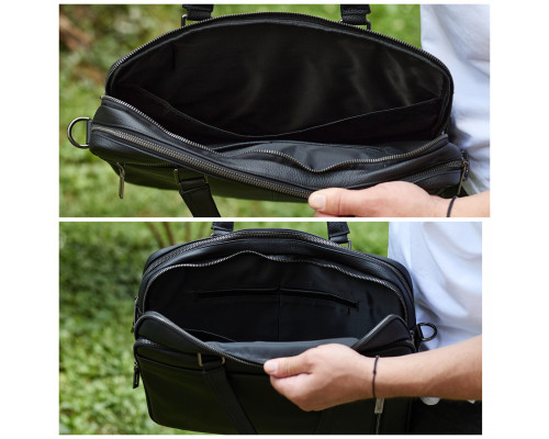 Офисная мужская сумка через плечо 39х29х10, кожаный портфель-мессенджер для бизнеса, черный