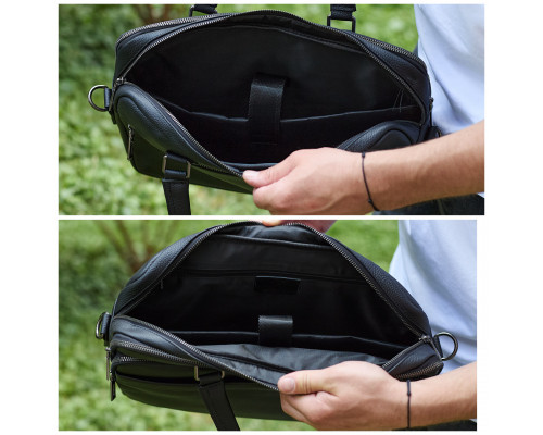 Офисная мужская сумка через плечо 39х29х10, кожаный портфель-мессенджер для бизнеса, черный