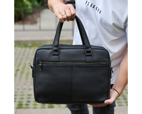 Офисная мужская сумка через плечо 39х29х10, кожаный портфель-мессенджер для бизнеса, черный