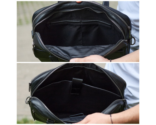 Сумка мужская офисная через плечо 39х29х10, практичный кожаный портфель для бизнеса, черный