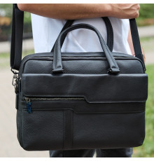 Мужская деловая сумка из кожи 39х29х10, классический портфель для ноутбука и офиса, черный