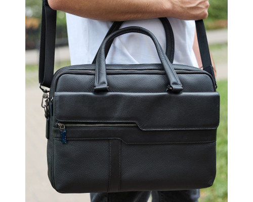 Мужская деловая сумка из кожи 39х29х10, классический портфель для ноутбука и офиса, черный