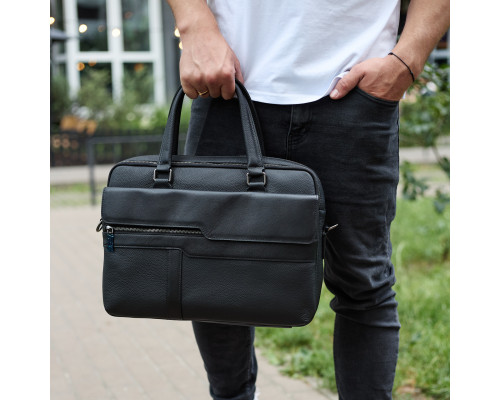 Мужская деловая сумка из кожи 39х29х10, классический портфель для ноутбука и офиса, черный