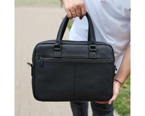 Мужская деловая сумка из кожи 39х29х10, классический портфель для ноутбука и офиса, черный