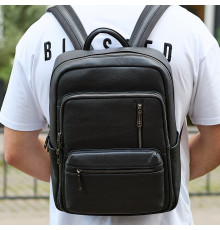 Городской мужской рюкзак из натуральной кожи 40х30х18, рюкзак для работы и путешествий, черный