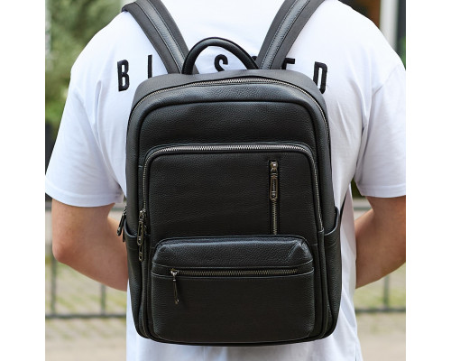 Городской мужской рюкзак из натуральной кожи 40х30х18, рюкзак для работы и путешествий, черный