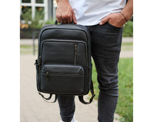 Городской мужской рюкзак из натуральной кожи 40х30х18, рюкзак для работы и путешествий, черный