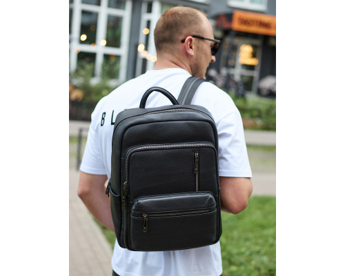 Городской мужской рюкзак из натуральной кожи 40х30х18, рюкзак для работы и путешествий, черный