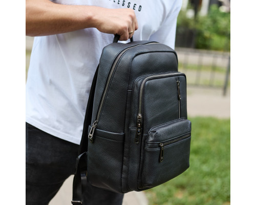 Городской мужской рюкзак из натуральной кожи 40х30х18, рюкзак для работы и путешествий, черный