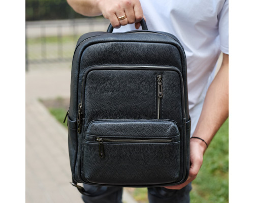 Городской мужской рюкзак из натуральной кожи 40х30х18, рюкзак для работы и путешествий, черный