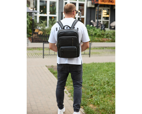 Городской мужской рюкзак из натуральной кожи 40х30х18, рюкзак для работы и путешествий, черный