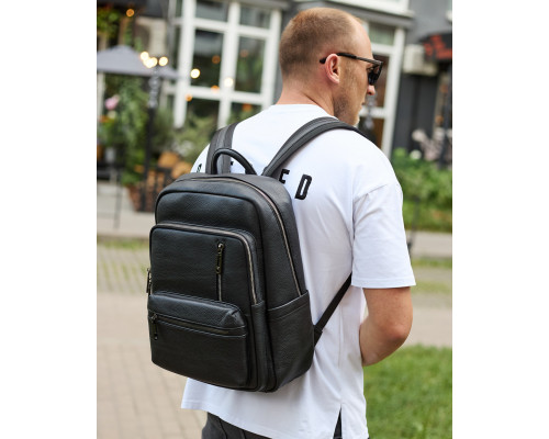 Городской мужской рюкзак из натуральной кожи 40х30х18, рюкзак для работы и путешествий, черный