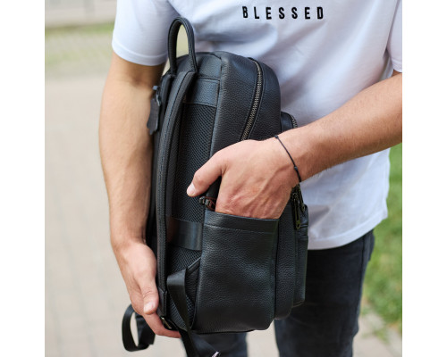 Городской мужской рюкзак из натуральной кожи 40х30х18, рюкзак для работы и путешествий, черный